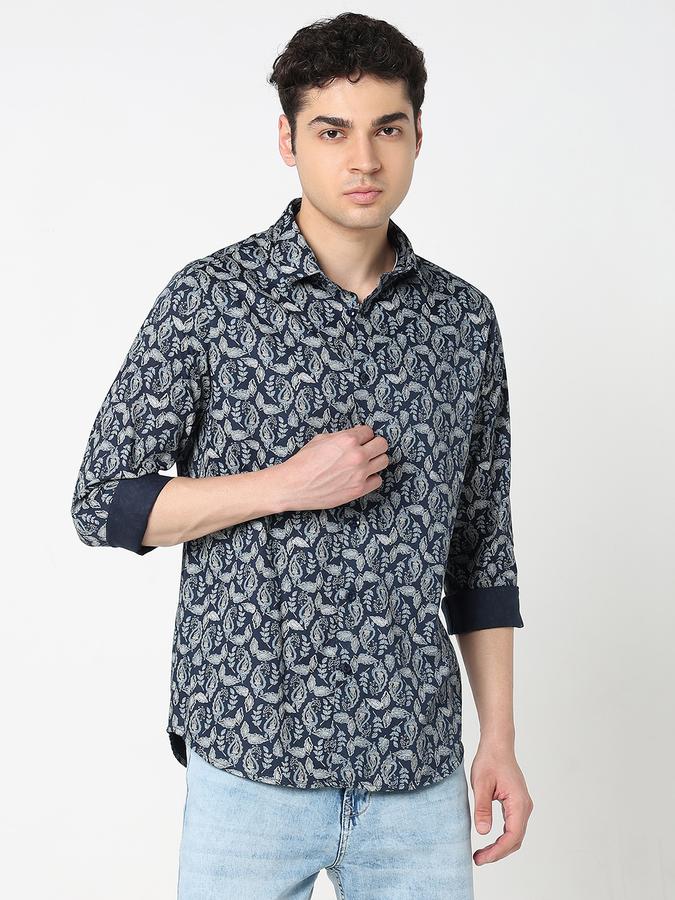 Men Cotton Blend Regular Fit Shirt Collar Printed Shirt