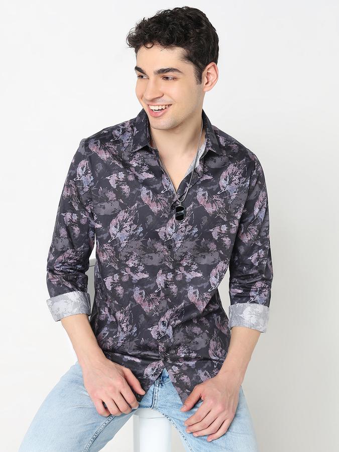 Men Cotton Regular Fit Point Collar Printed Shirt