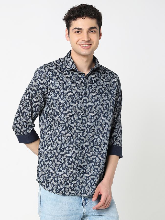 Men Cotton Blend Regular Fit Shirt Collar Printed Shirt