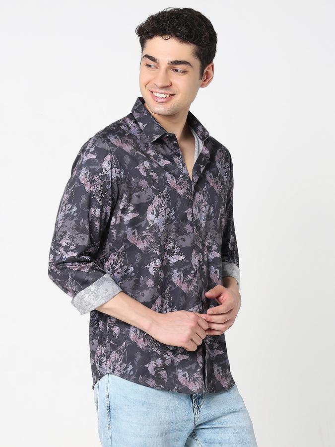Men Cotton Regular Fit Point Collar Printed Shirt