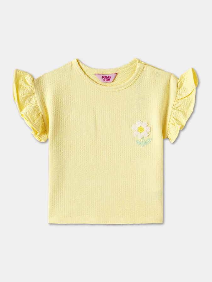 Girls Solid Ruffled Sleeve Knit Top with Shorts Set