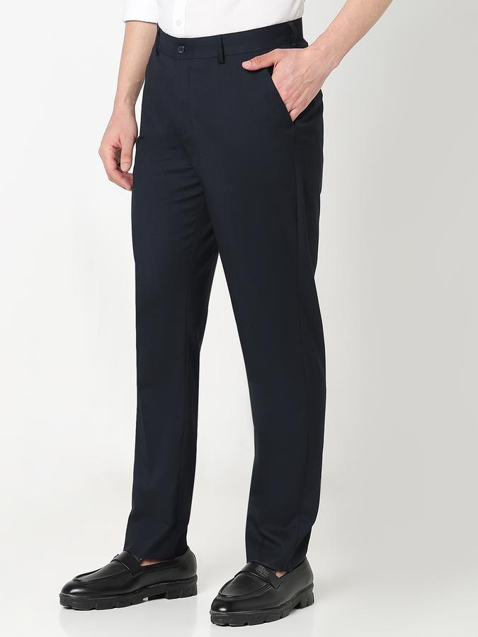 Men Poly Viscose Slim Fit Flat Front Solid Trousers